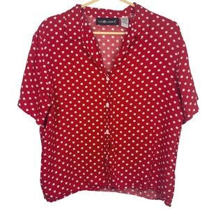 Vintage Women's Red White Polka Dot Short Sleeve Button Up Shirt Size M